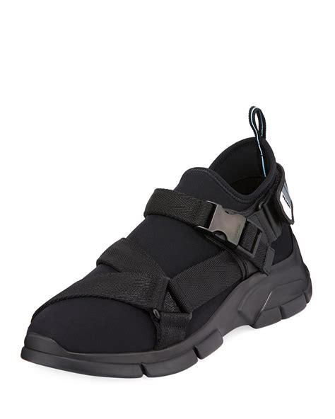 prada buckle-strap neoprene sneakers